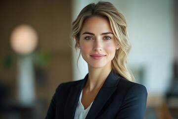 Fototapeta premium Confident Blonde Businesswoman with Natural Makeup