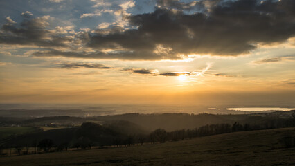 Winter scenery at sunset around the village of Sendraž, Czech Republic