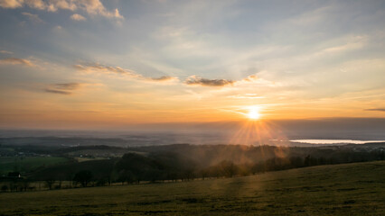 Winter scenery at sunset around the village of Sendraž, Czech Republic