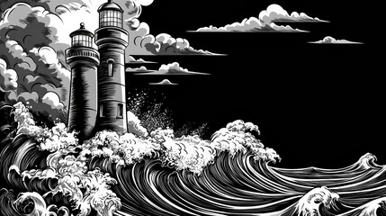 Fototapeta premium Waves crashing over a lighthouse