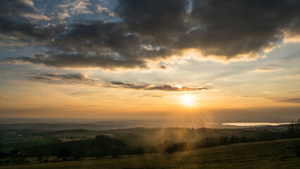 Winter scenery at sunset around the village of Sendraž, Czech Republic