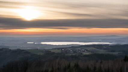 Winter scenery at sunset around the village of Sendraž, Czech Republic