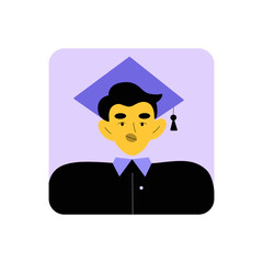 Male Graduate Avatar Wearing Cap And Gown In Flat Vector Illustration Symbolizing Education, Achievement, And Success, Isolated On White Background
