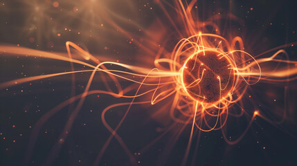 Abstract magnetic field visualization with glowing lines and arrows representing the flow of magnetic force around a central object in a dark, empty space. 