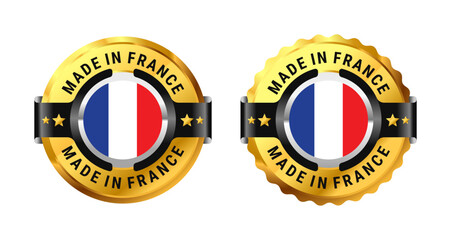Made in France icon a gold circle with a picture of a flag in the middle. For sign, stamp, badge, logo, label, mark, symbol, Banner etc. Modern and minimalist. Vector Illustration