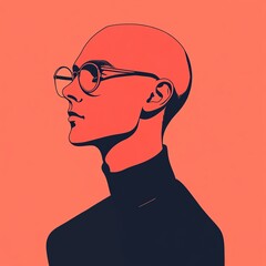 Minimal character, line art symmetry, bold jawline, flat design illustration