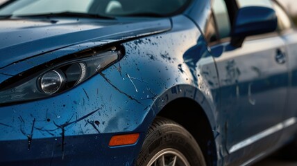 Fototapeta premium Damaged Car Body with Deep Paint Scratches. Close-Up View of a Car Accident.