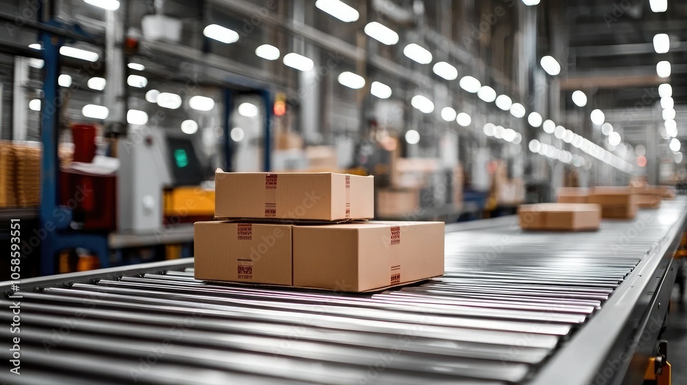 Poster efficient packaging factory operations with conveyor belts for streamlined logistics