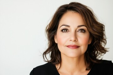 Captivating portrait of a middle-aged latina with dark brown hair in natural light
