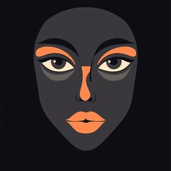 Symmetrical face, low detail, expressive eyes, flat design illustration