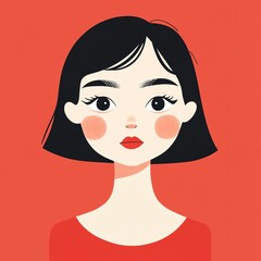 Symmetrical character, low detail, bold cheek lines, flat design illustration