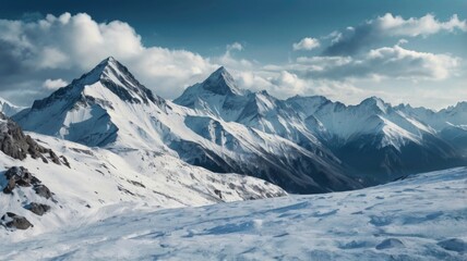 Obraz premium Majestic White Snowy Mountain Landscape with Blue Sky.
