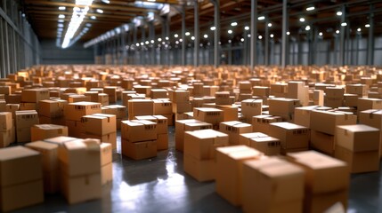 Vast Warehouse Filled with Neatly Stacked Boxes