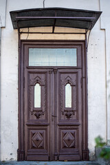 Old vintage wooden door. Entrance doors to houses