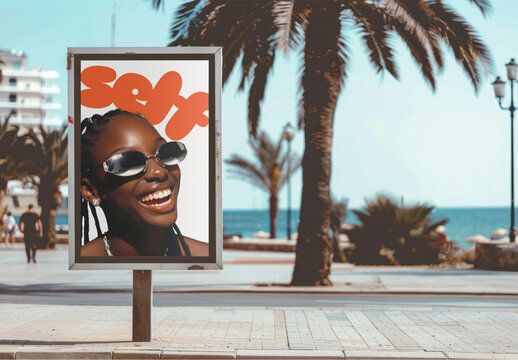 Ourdoor Beachside Billboard Ad Sign Mockup With Generative AI