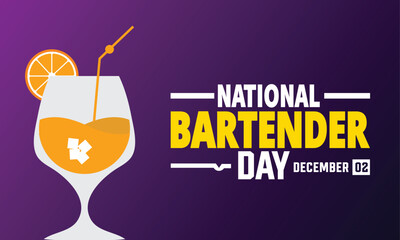  December is National Bartender Day. holiday concept, suitable for placard, background, Greeting Card, Poster design template with text inscription, standard Social Media Post.
