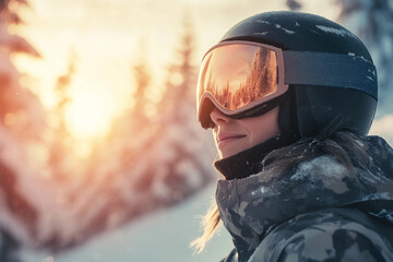 Fototapeta premium Happy friends family travelers active winter sports resort xmas vacation, Generative AI