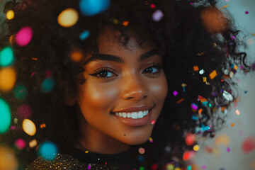 Generative AI image of person celebrating New Year's Christmas by beautifully decorated tree holiday magic advent