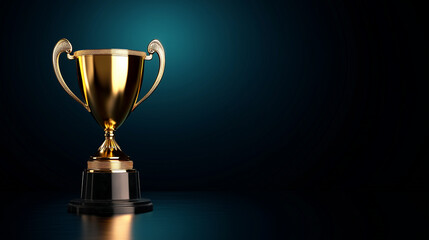 Golden trophy on dark background with copy space