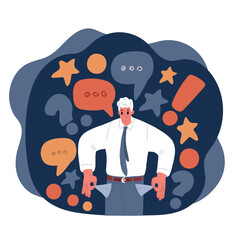 Cartoon vector illustration of a man emptying his pockets, revealing their emptiness, symbolizing the challenges of financial hardship and the reality of bankruptcy over dark background