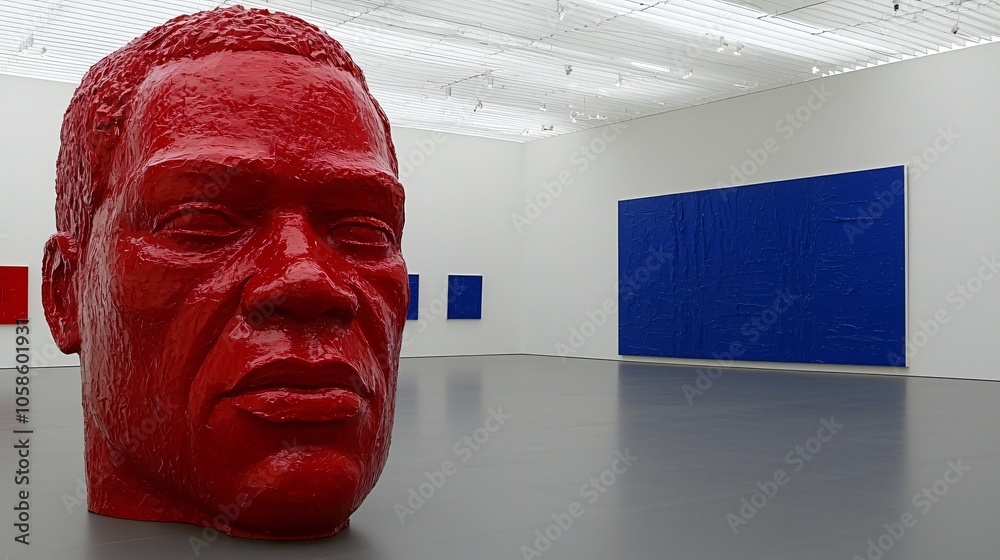 Poster Exploring the intersection of modern sculpture and abstract art in a minimalist gallery setting