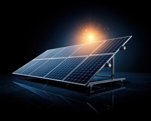 Solar Panel with Sunrise Glow, Modern Energy Concept