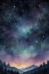 Naklejka premium Dreamy landscape with twinkling stars in watercolor style