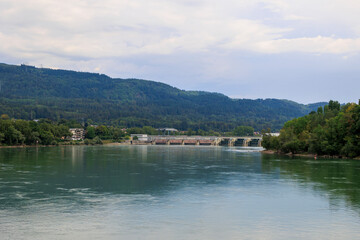 The run-of-river power plant in the German river Rhine near Bad Säckingen
