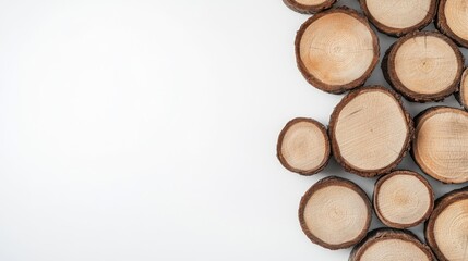 Wooden logs arranged on a white background, embodying the concept of firewood or construction material, with ample space for design or text, enhancing indoor practice ambiance.