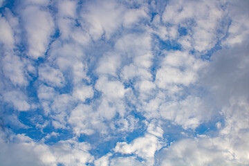 Blue Sky with Fluffy White Clouds on a Sunny Summer Day
