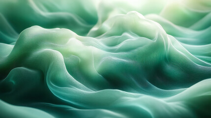 Obraz premium Flowing fabric with a soft green hue capturing dynamic waves of motion in natural light, creating a tranquil atmosphere