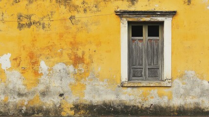Solid yellow wall surface with a textured appearance, perfect for capturing the essence of vibrant color. This old wall surface adds character and style to any space, offering ample copy space.