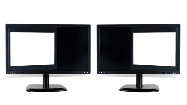 Modern Desktop Monitors With Blank Screens on Clear Background Generative AI