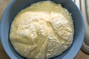 Raw yeast dough. Bread baking. Food concept