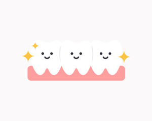 Healthy clean teeth character icon. Healthcare, dental, medicine, treatment, hygiene, oral care concepts. Flat cartoon vector design isolated illustration.