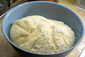 Raw yeast dough. Bread baking. Food concept