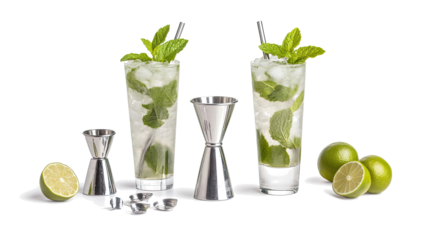 Refreshing Mojito Cocktails With Fresh Mint and Limes on Display Generative AI