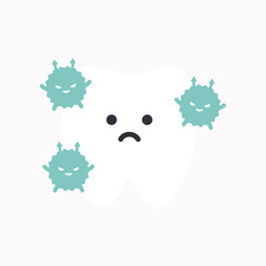 Sick bacteria tooth character icon. Healthcare, dental, medicine, treatment, hygiene, oral care concepts. Flat cartoon vector design isolated illustration.