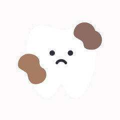 Sick plaque tooth character icon. Healthcare, dental, medicine, treatment, hygiene, oral care concepts. Flat cartoon vector design isolated illustration.