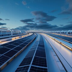 Fototapeta premium Futuristic Solar Panel Array at Dusk