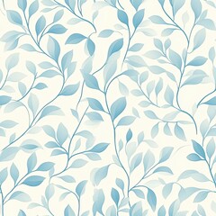 Abstract Seamless Pattern of Blue Watercolor Leaves on White Background