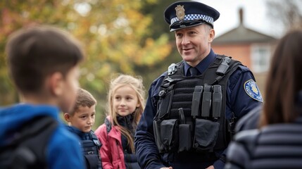 Police giving a safety talk to a group of school children