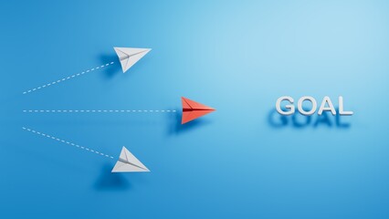 Paper airplane flies from plan to goal. New Idea concept. business life change concept. Different thinking, Business leader, personality development idea concept.