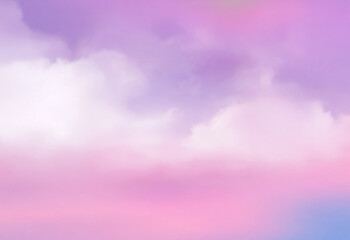 Fototapeta premium Soft white clouds drift across a sky of pastel pink and purple hues.
