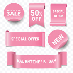 love and valentine's day concept Best choice, order now, special offer, free delivery sale banners. Pink ribbons, tags and stickers. Vector