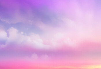 Soft, ethereal clouds drift across a pastel sky, painted with hues of purple, pink, and white.