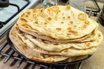 Many tasty homemade tortillas.Baking Bread. pita. Food concept
