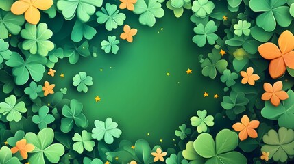Naklejka premium Happy St. Patrick's Day with green clover Irish traditional holiday background, copy space