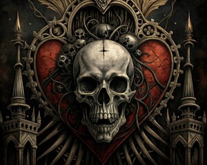 heart skull gothic background
