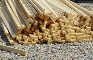 Pieces of wooden lath used in the roof of the house